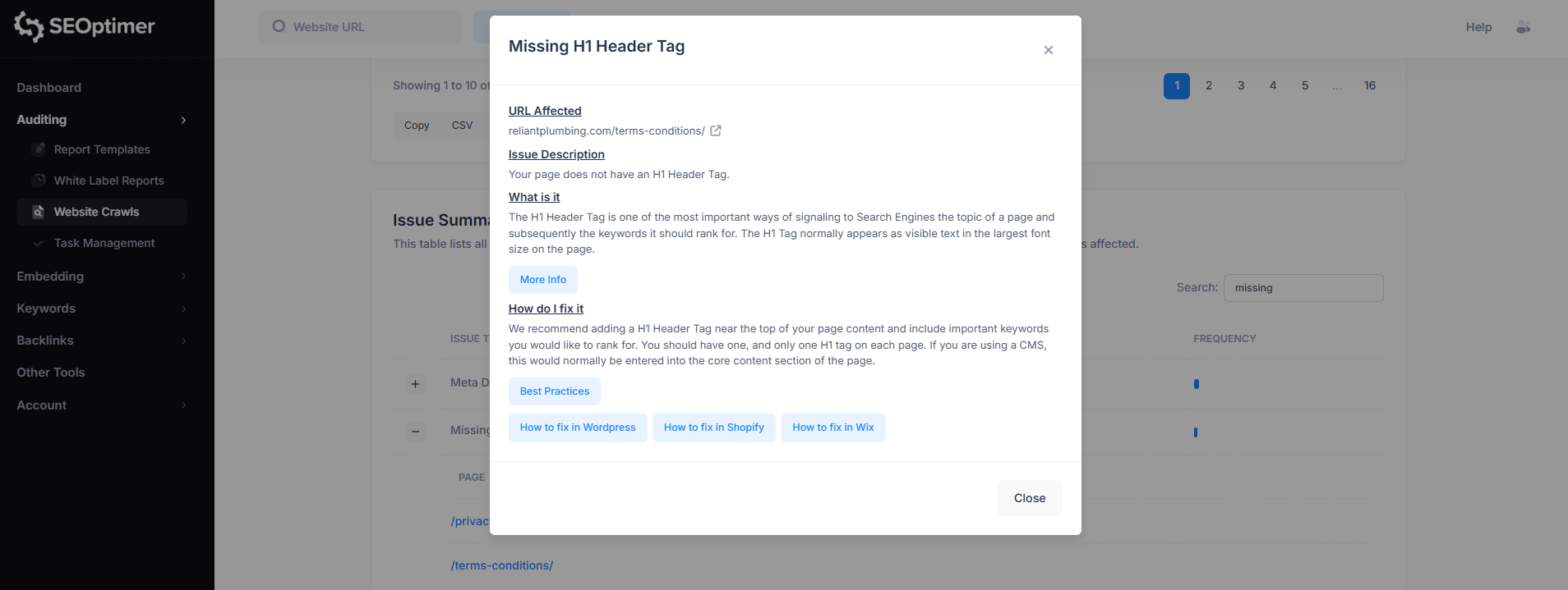 Missing H1 header tag